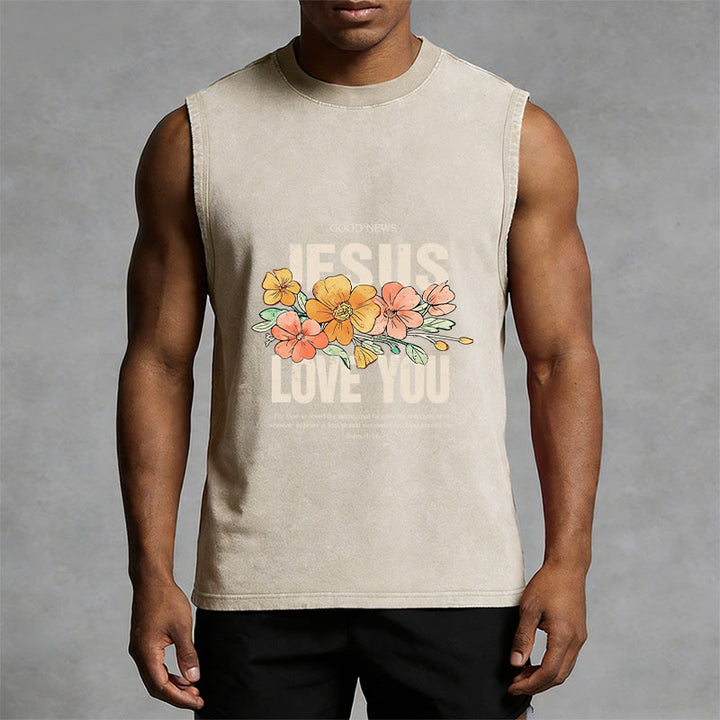 Christianartworkshop Jesus Loves You Floral Unisex Washed Tank Top - image 8