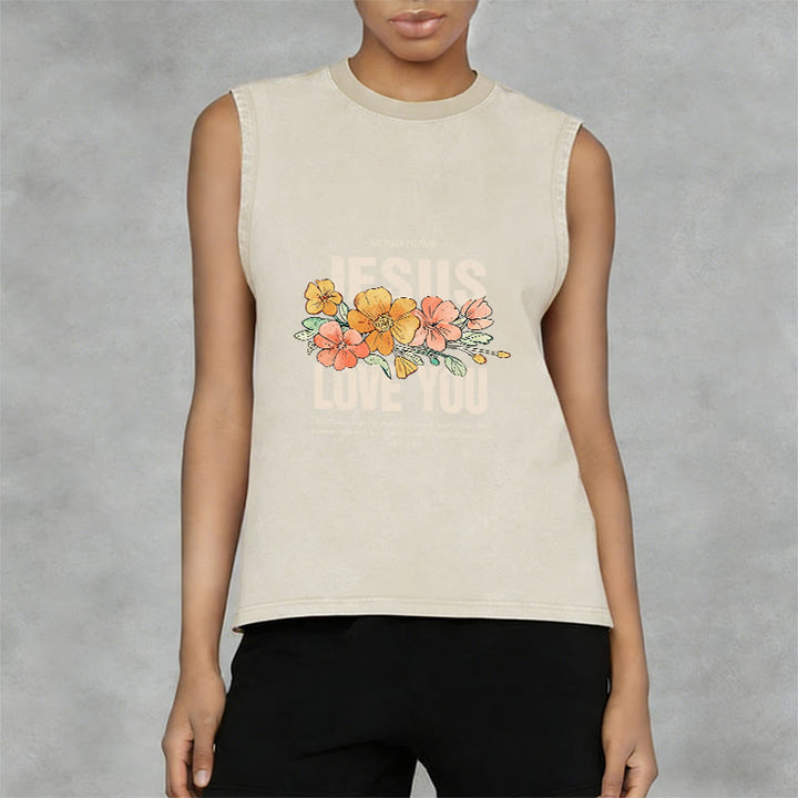 Christianartworkshop Jesus Loves You Floral Unisex Washed Tank Top - image 10