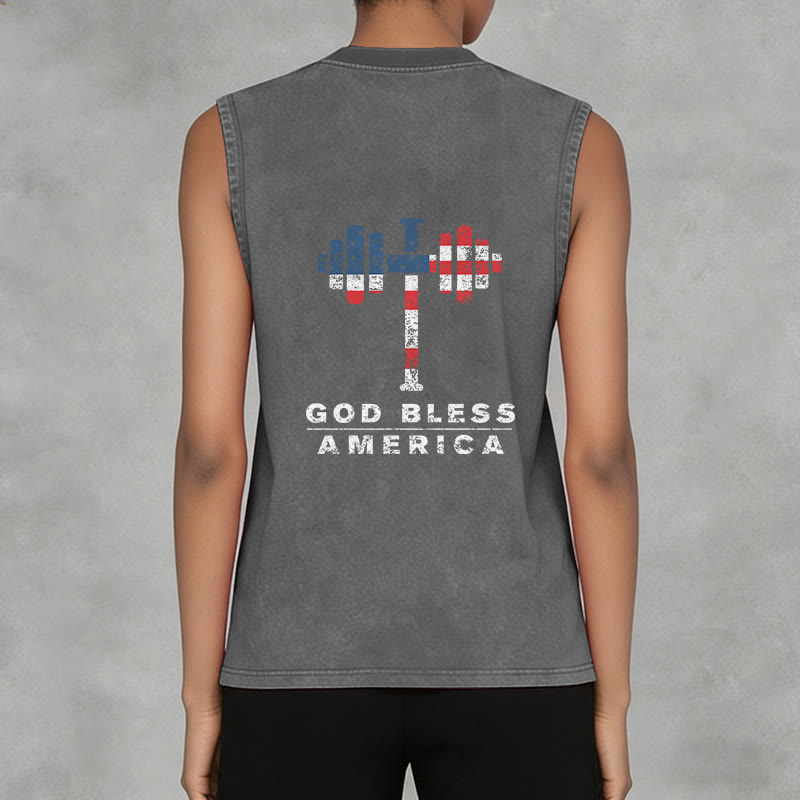 Christianartworkshop God Bless America Kreuz Hantel Unisex Waschbares Tanktop - image 14