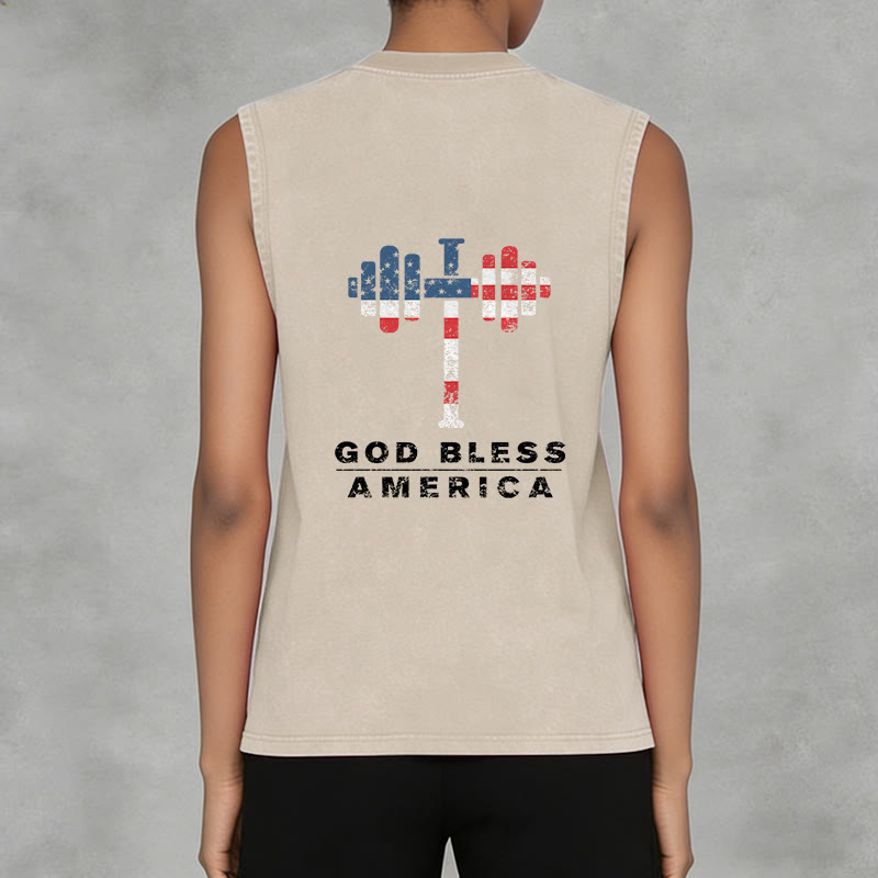 Christianartworkshop God Bless America Kreuz Hantel Unisex Waschbares Tanktop - image 11