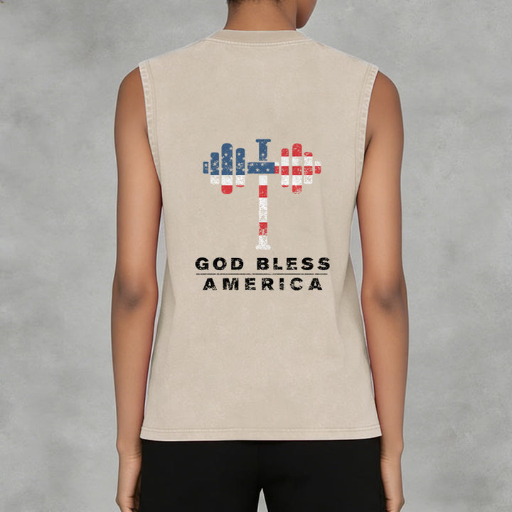 Christianartworkshop God Bless America Kreuz Hantel Unisex Waschbares Tanktop - image 11