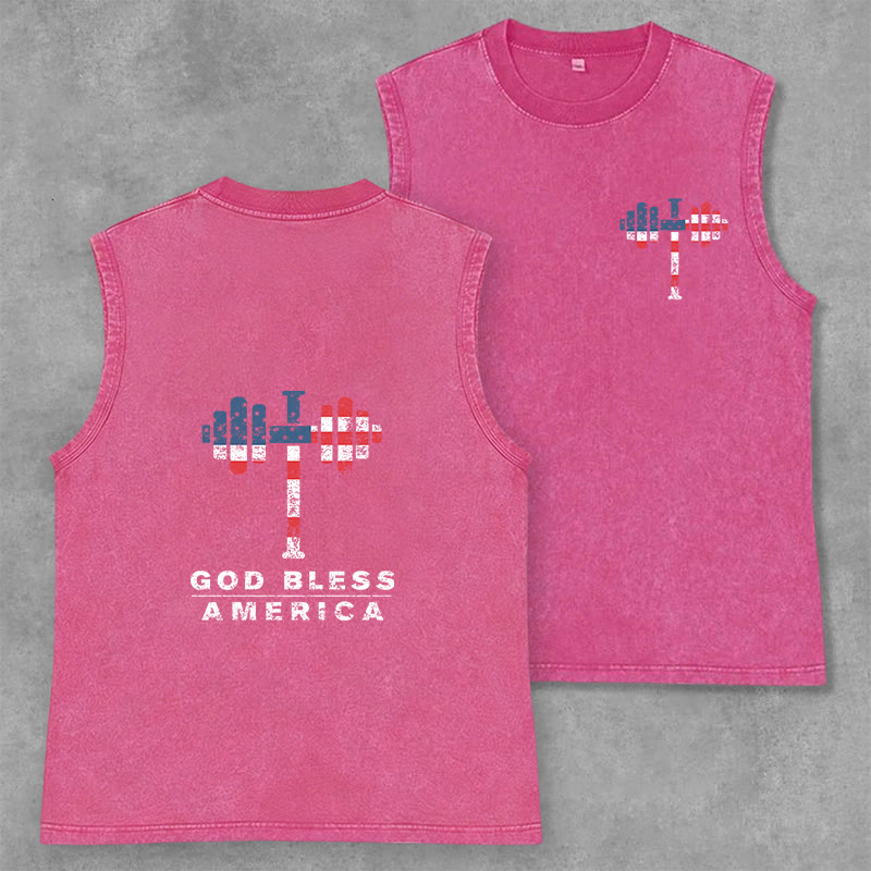 Christianartworkshop God Bless America Kreuz Hantel Unisex Waschbares Tanktop - Rosa - 2XL - image 16