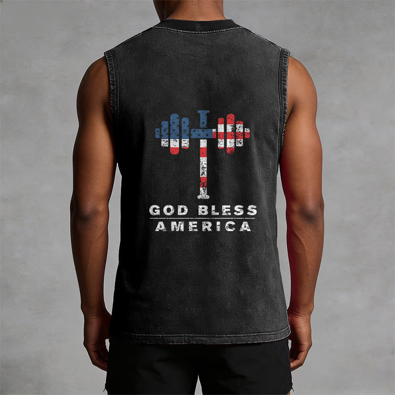 Christianartworkshop God Bless America Kreuz Hantel Unisex Waschbares Tanktop - image 1