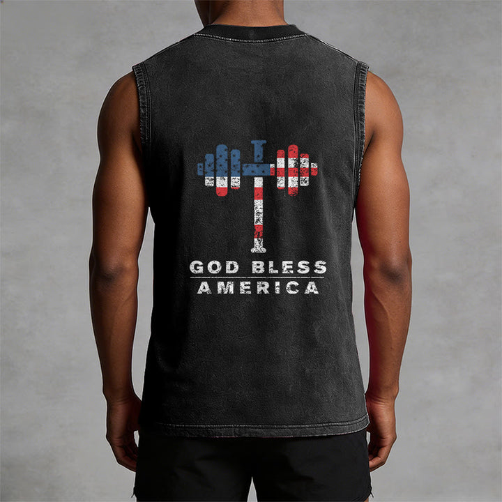 Christianartworkshop God Bless America Kreuz Hantel Unisex Waschbares Tanktop - image 1