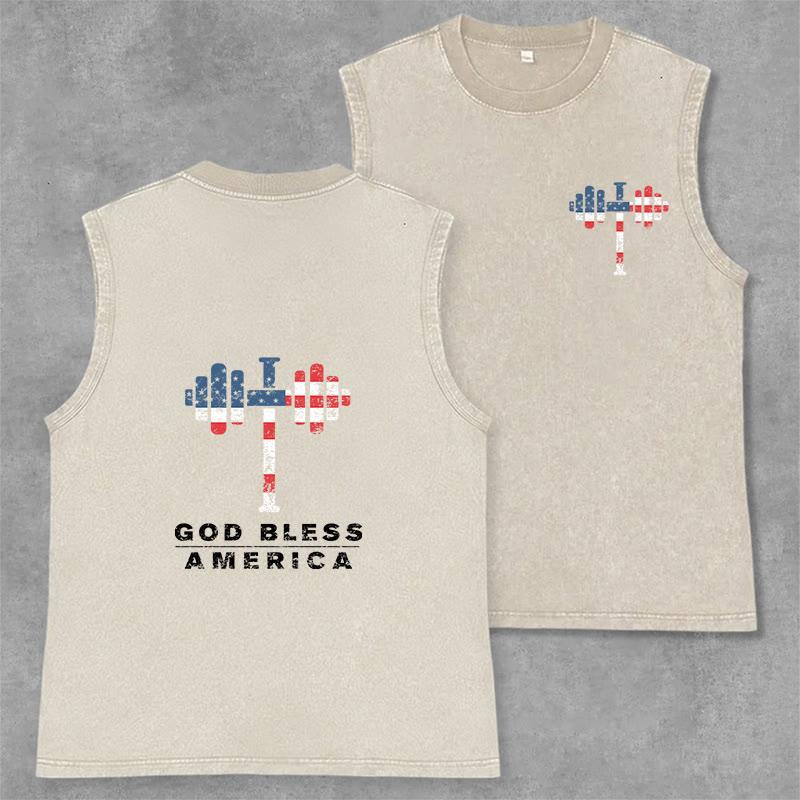 Christianartworkshop God Bless America Kreuz Hantel Unisex Waschbares Tanktop - Beige - 2XL - image 8