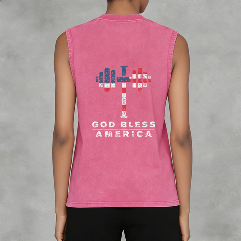 Christianartworkshop God Bless America Kreuz Hantel Unisex Waschbares Tanktop - image 18