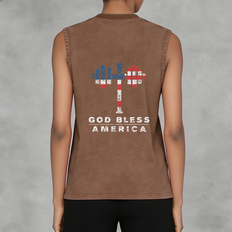 Christianartworkshop God Bless America Kreuz Hantel Unisex Waschbares Tanktop - image 7