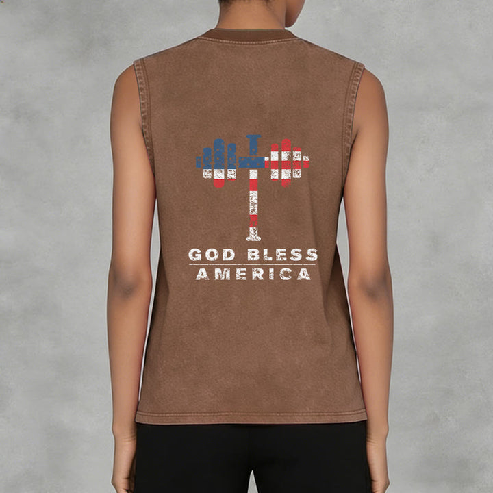 Christianartworkshop God Bless America Kreuz Hantel Unisex Waschbares Tanktop - image 7