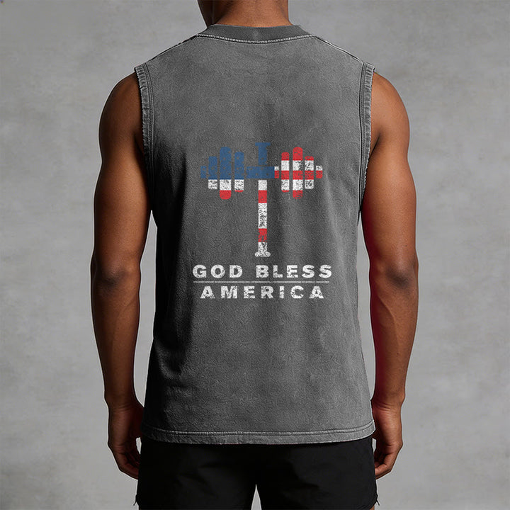 Christianartworkshop God Bless America Kreuz Hantel Unisex Waschbares Tanktop - image 13