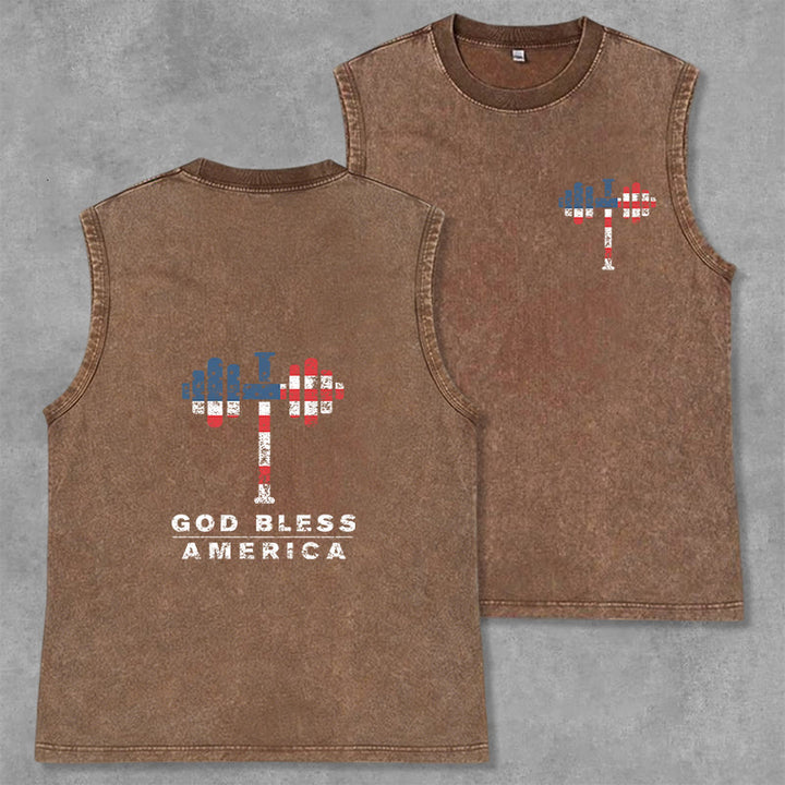 Christianartworkshop God Bless America Kreuz Hantel Unisex Waschbares Tanktop - Braun - 2XL - image 4
