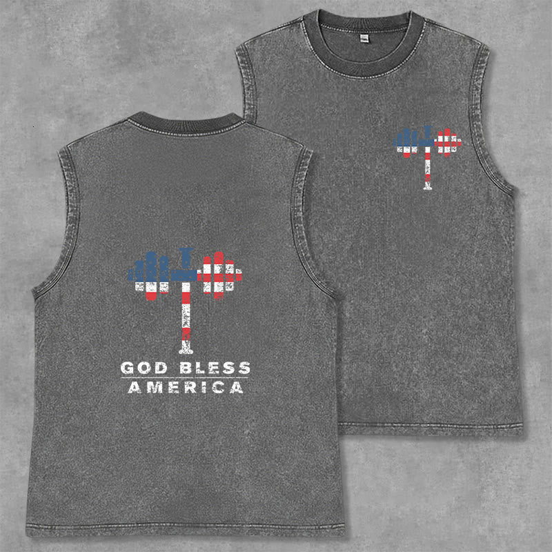 Christianartworkshop God Bless America Kreuz Hantel Unisex Waschbares Tanktop - Grau - 2XL - image 12