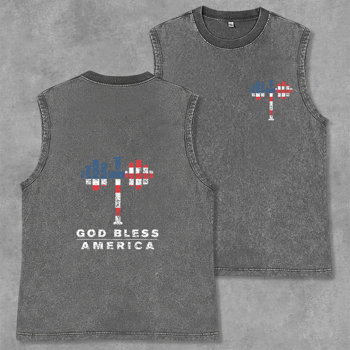Christianartworkshop God Bless America Kreuz Hantel Unisex Waschbares Tanktop - Grau - 2XL - image 12