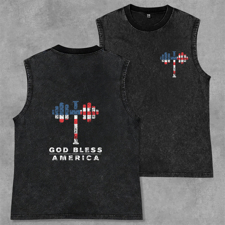 Christianartworkshop God Bless America Kreuz Hantel Unisex Waschbares Tanktop - Schwarz - 2XL - image 0