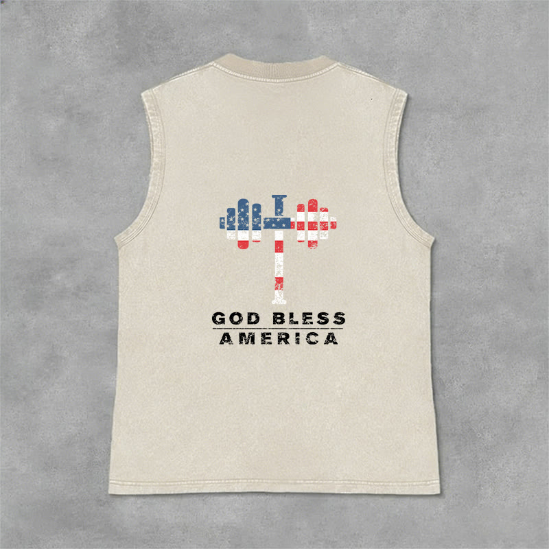 Christianartworkshop God Bless America Kreuz Hantel Unisex Waschbares Tanktop - image 9
