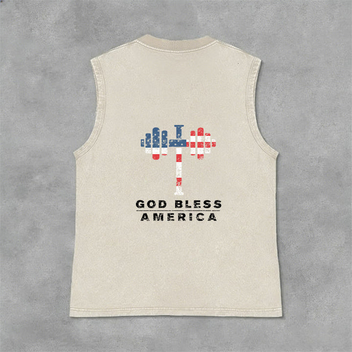Christianartworkshop God Bless America Kreuz Hantel Unisex Waschbares Tanktop - image 9