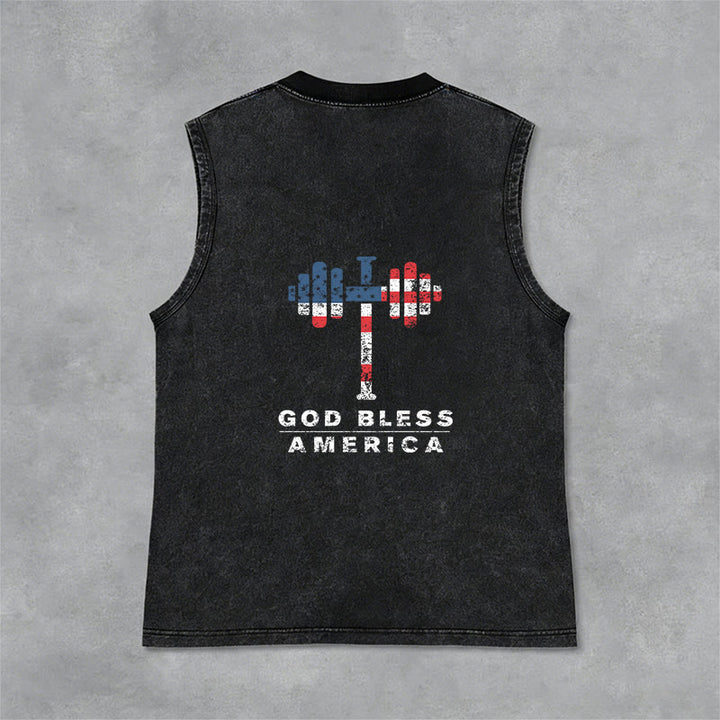 Christianartworkshop God Bless America Kreuz Hantel Unisex Waschbares Tanktop - image 3