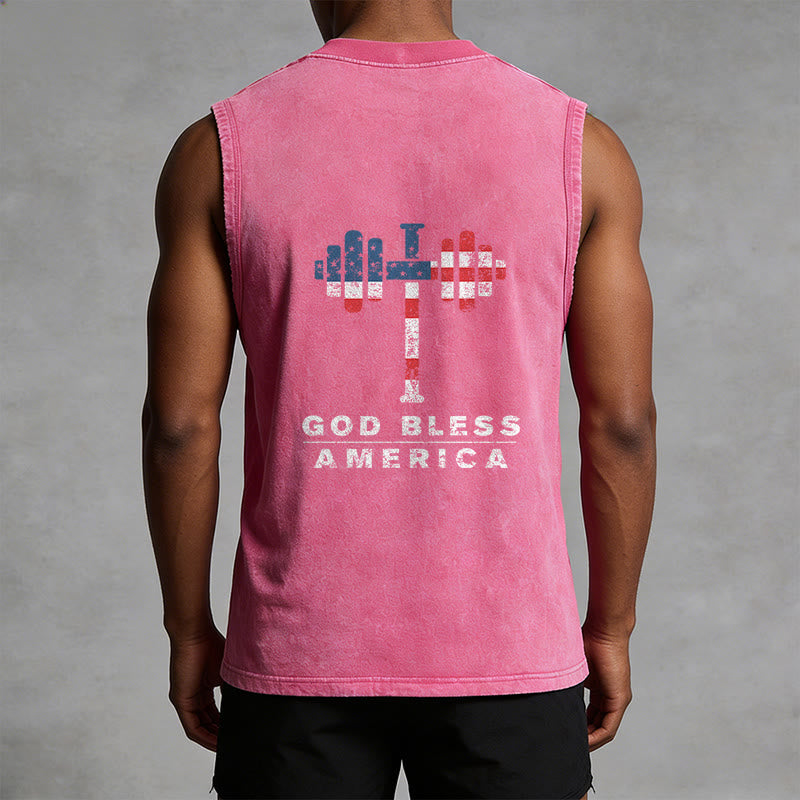 Christianartworkshop God Bless America Kreuz Hantel Unisex Waschbares Tanktop - image 17