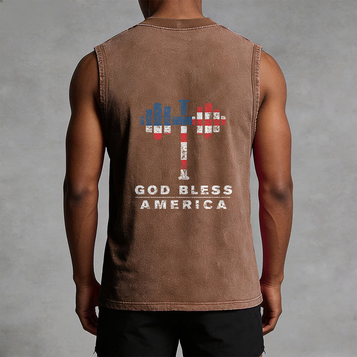 Christianartworkshop God Bless America Kreuz Hantel Unisex Waschbares Tanktop - image 6