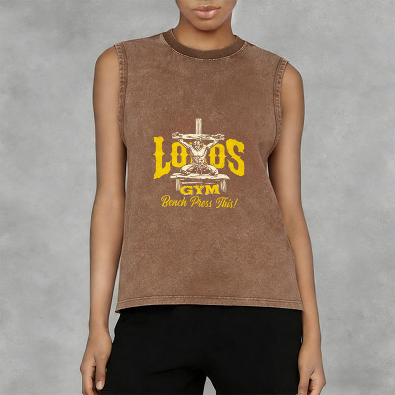 Christianartworkshop Lord's Gym: Bench Press This Cross Unisex Washed Tank Top - image 2