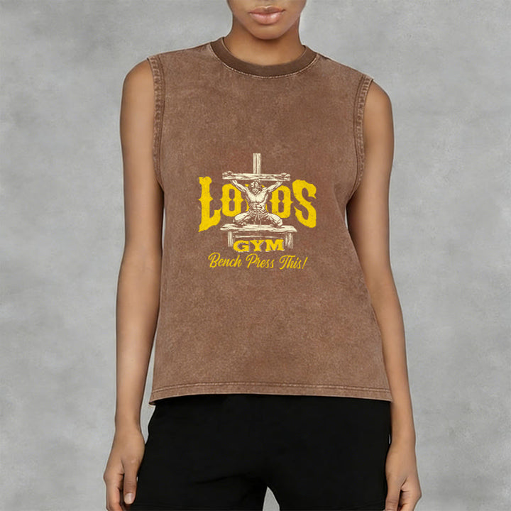 Christianartworkshop Lord's Gym: Bench Press This Cross Unisex Washed Tank Top - image 2