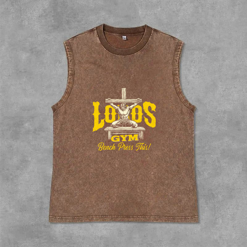 Christianartworkshop Lord's Gym: Bench Press This Cross Unisex Washed Tank Top - Braun - 2XL - image 0