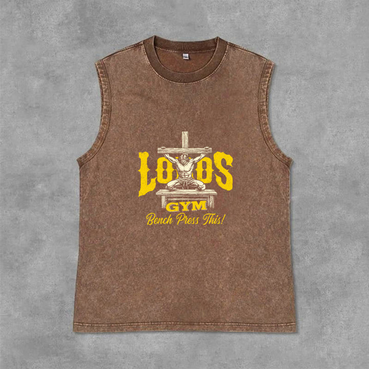 Christianartworkshop Lord's Gym: Bench Press This Cross Unisex Washed Tank Top - Braun - 2XL - image 0