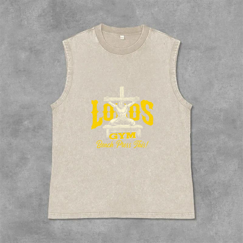 Christianartworkshop Lord's Gym: Bench Press This Cross Unisex Washed Tank Top - Beige - 2XL - image 12
