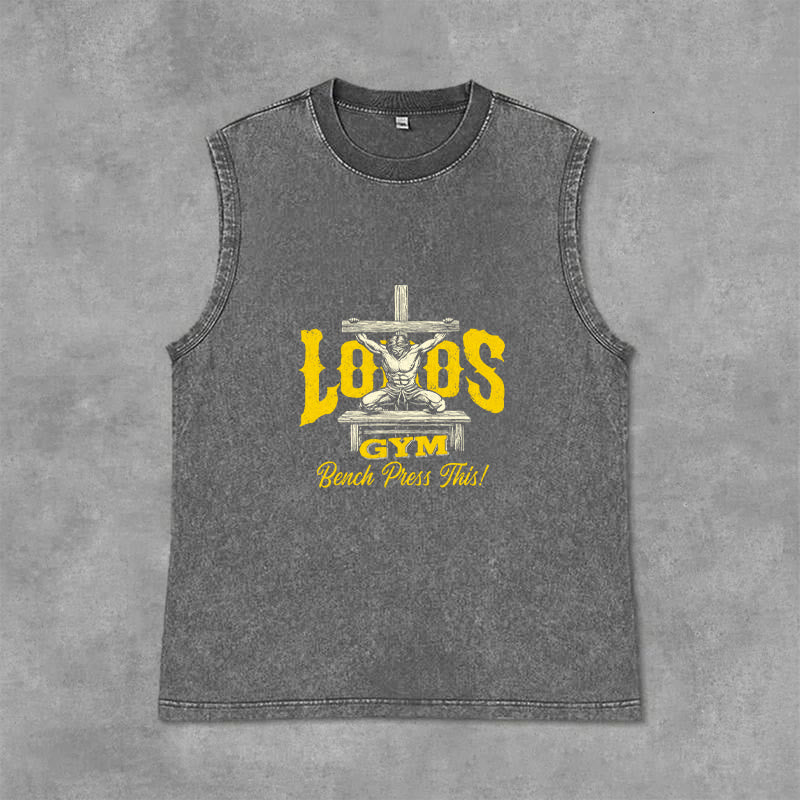 Christianartworkshop Lord's Gym: Bench Press This Cross Unisex Washed Tank Top - Grau - 2XL - image 3