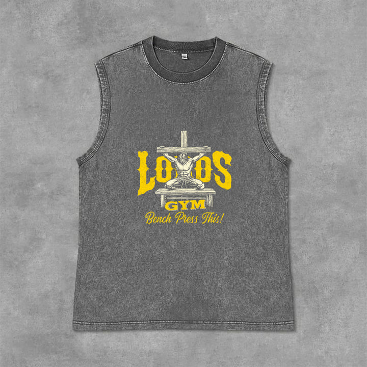 Christianartworkshop Lord's Gym: Bench Press This Cross Unisex Washed Tank Top - Grau - 2XL - image 3