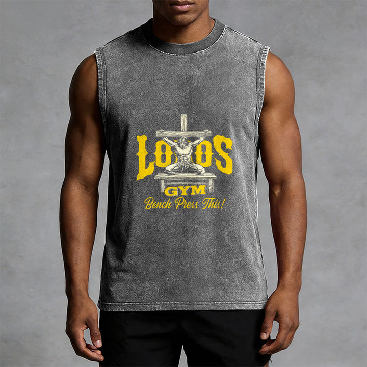 Christianartworkshop Lord's Gym: Bench Press This Cross Unisex Washed Tank Top - image 4