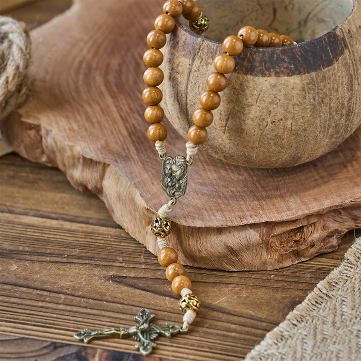 Christianartworkshop Heilige Familie und Kruzifix aus 10 mm Olivenholzperle, handgefertigter Rosenkranz für heilige Gebete - image 5