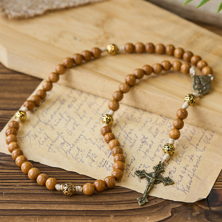 Christianartworkshop Heilige Familie und Kruzifix aus 10 mm Olivenholzperle, handgefertigter Rosenkranz für heilige Gebete - image 4