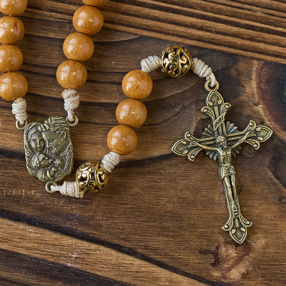 Christianartworkshop Heilige Familie und Kruzifix aus 10 mm Olivenholzperle, handgefertigter Rosenkranz für heilige Gebete - image 6