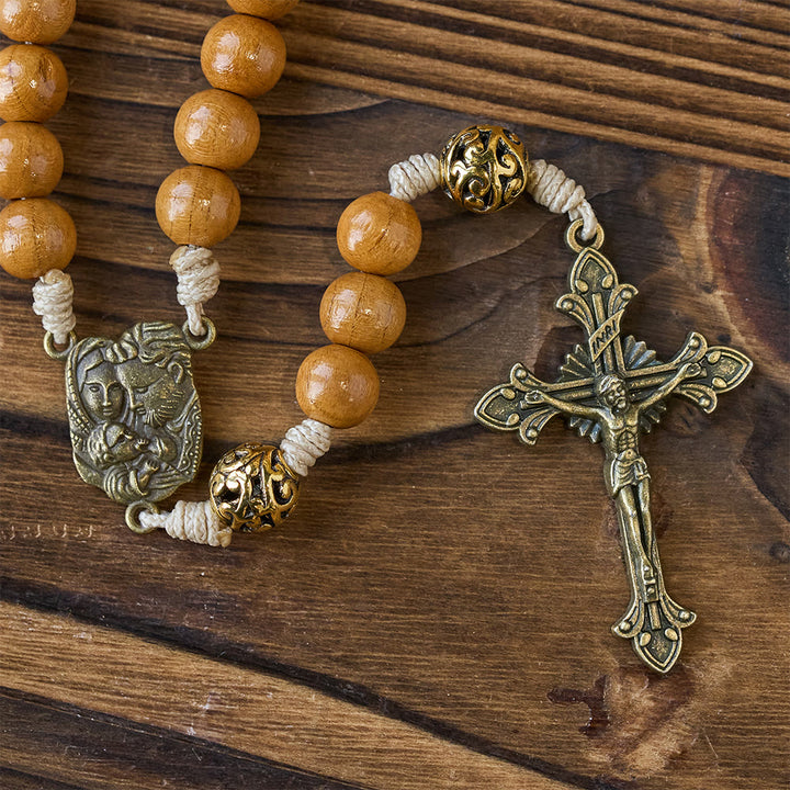 Christianartworkshop Heilige Familie und Kruzifix aus 10 mm Olivenholzperle, handgefertigter Rosenkranz für heilige Gebete - image 6