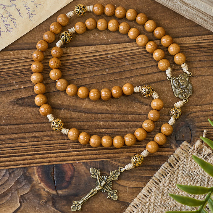Christianartworkshop Heilige Familie und Kruzifix aus 10 mm Olivenholzperle, handgefertigter Rosenkranz für heilige Gebete - image 8