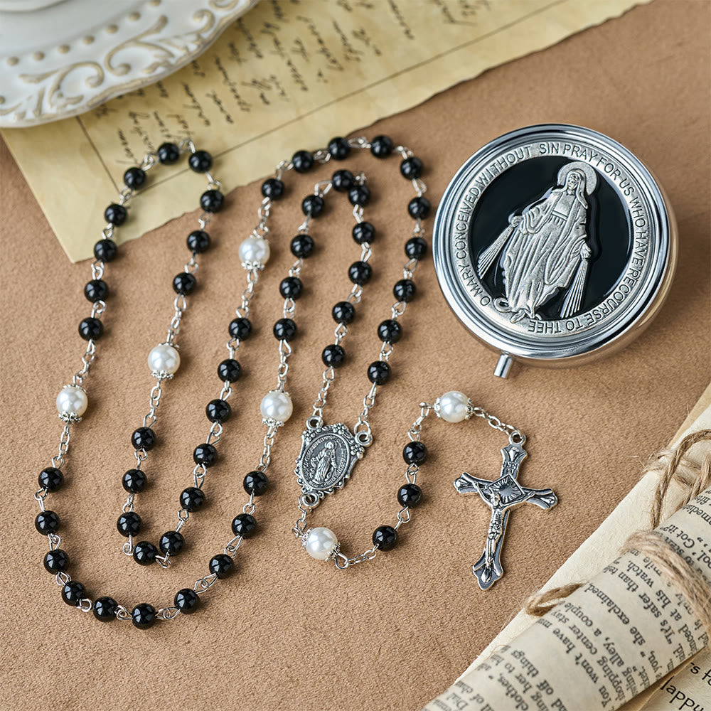 Christianartworkshop Andachtsrosenkranz mit Aufbewahrungsbox: Marienmedaille und Kruzifix zur besinnlichen Andacht - Schwarz - image 9