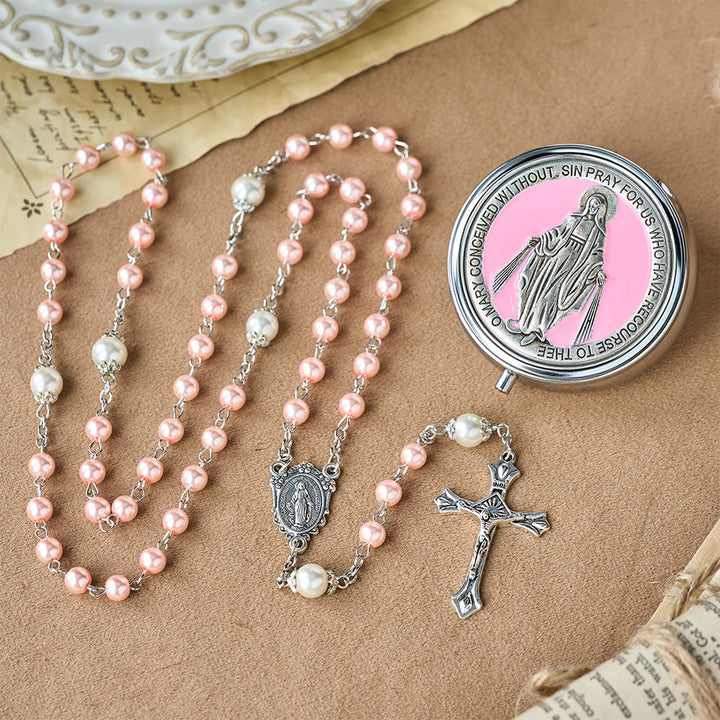 Christianartworkshop Andachtsrosenkranz mit Aufbewahrungsbox: Marienmedaille und Kruzifix zur besinnlichen Andacht - Rosa - image 15