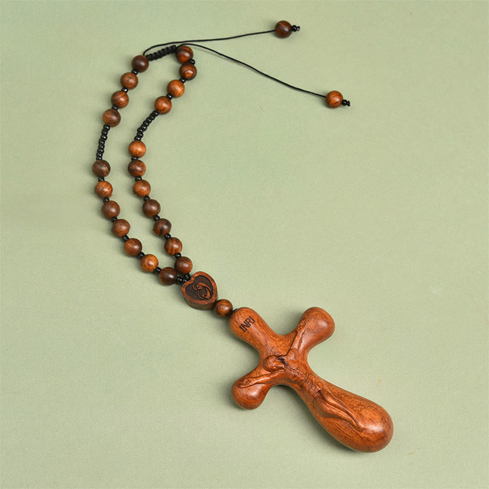 Christianartworkshop Zweifach gestalteter Rosenkranzanhänger aus Holz mit Kruzifix-Motiv: Ein Symbol für den Schutz des Reisenden - Kruzifix A - image 0