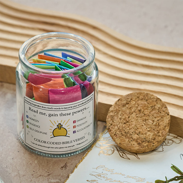 Christianartworkshop Farbcodiertes Einmachglas mit Bibelversen, Korkdeckel und Geschenkbox: Eine greifbare Erinnerung an die Heilige Schrift - image 17