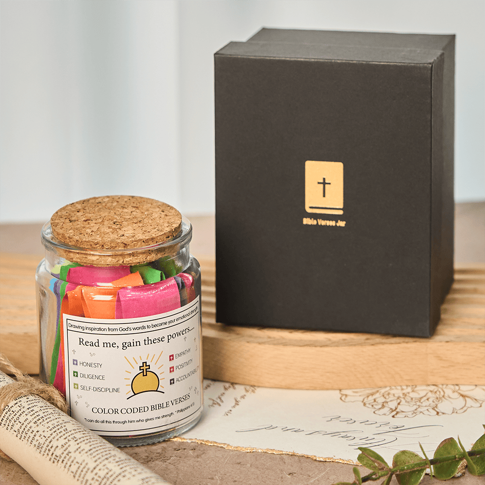 Christianartworkshop Farbcodiertes Einmachglas mit Bibelversen, Korkdeckel und Geschenkbox: Eine greifbare Erinnerung an die Heilige Schrift - C (90 Stück) - image 15
