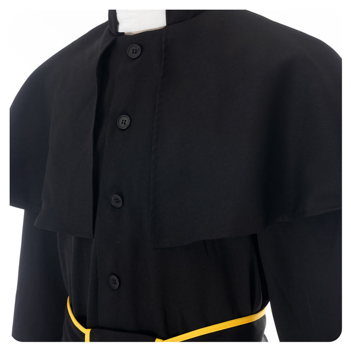 Schwarze Priesterkutte im mittelalterlichen Stil von Christianartworkshop mit Kreuzquastengürtel und Schalkragen - image 6