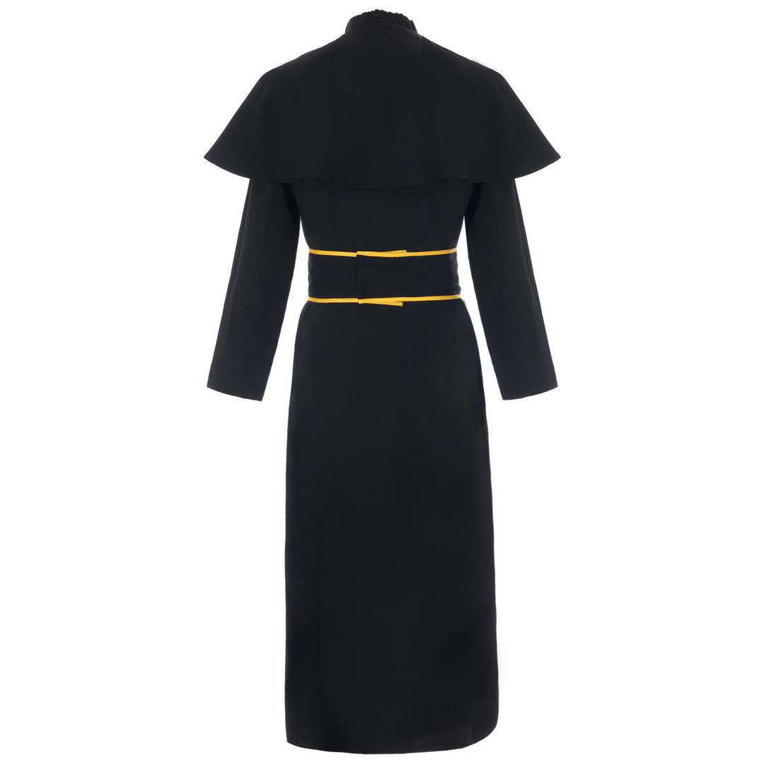 Schwarze Priesterkutte im mittelalterlichen Stil von Christianartworkshop mit Kreuzquastengürtel und Schalkragen - image 3