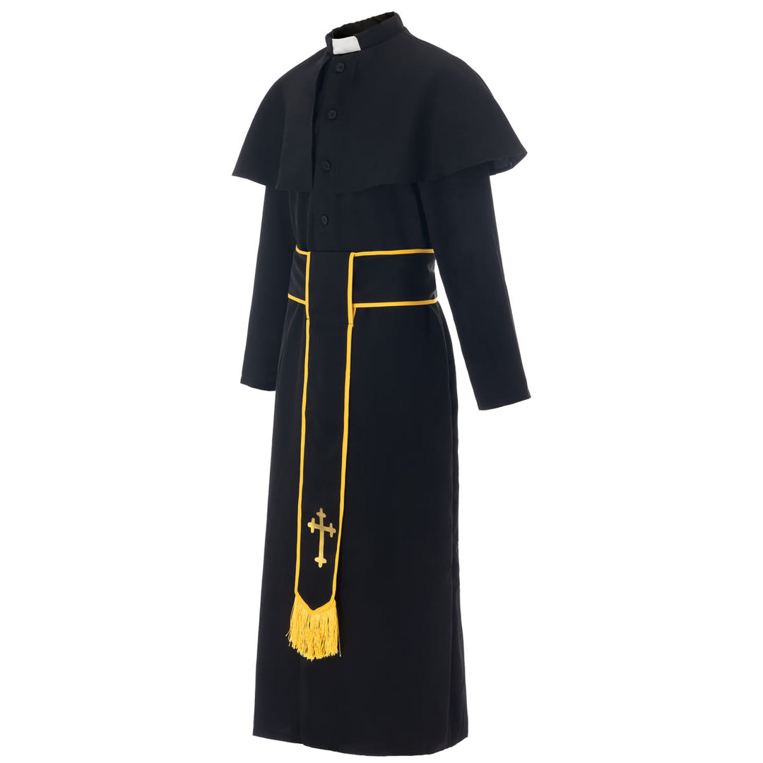 Schwarze Priesterkutte im mittelalterlichen Stil von Christianartworkshop mit Kreuzquastengürtel und Schalkragen - image 4