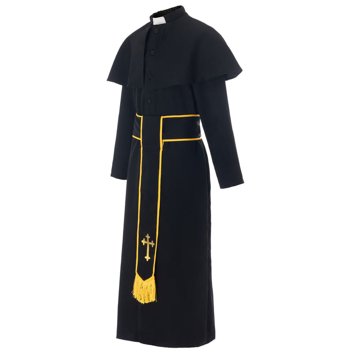 Schwarze Priesterkutte im mittelalterlichen Stil von Christianartworkshop mit Kreuzquastengürtel und Schalkragen - image 4