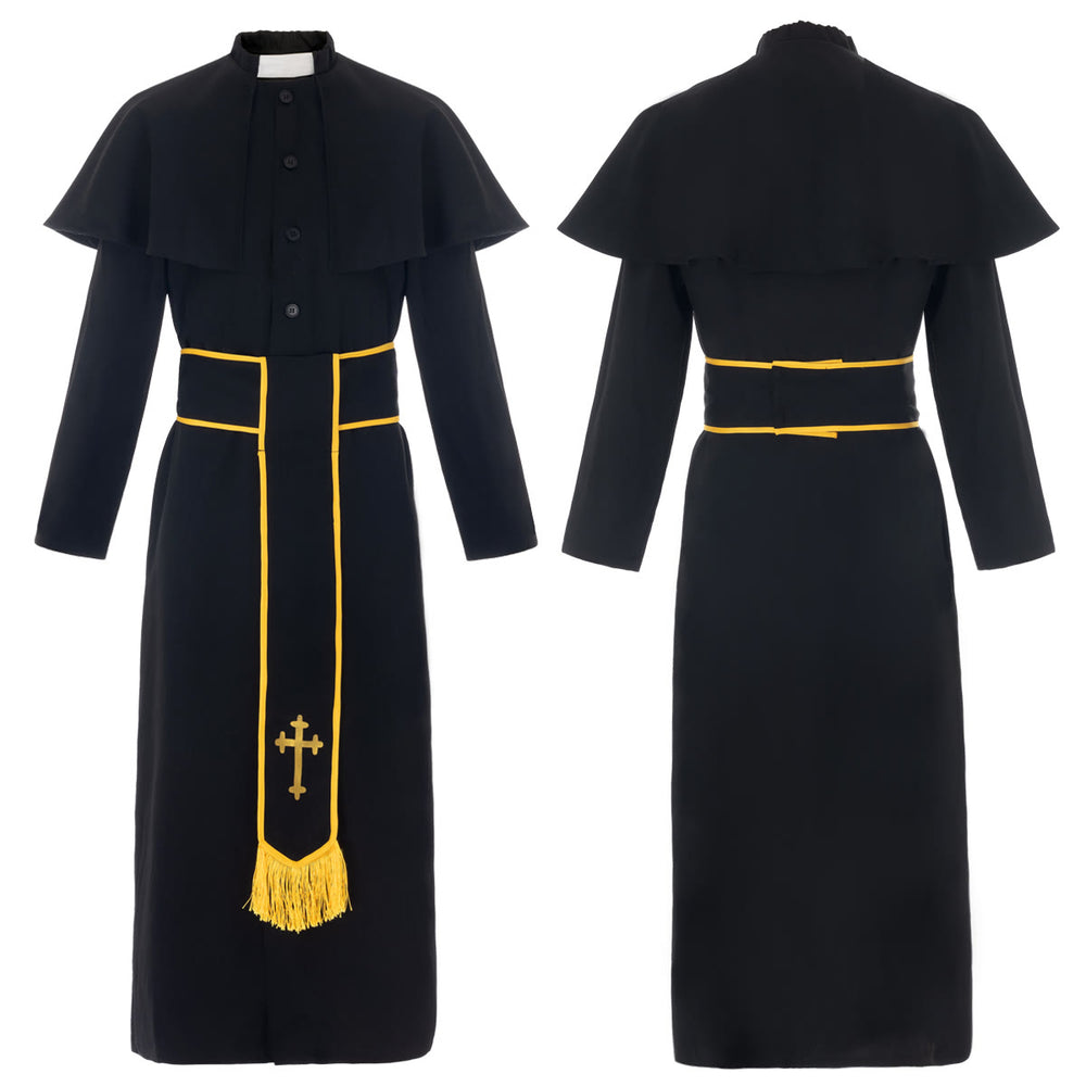 Schwarze Priesterkutte im mittelalterlichen Stil von Christianartworkshop mit Kreuzquastengürtel und Schalkragen - 3XL - image 1