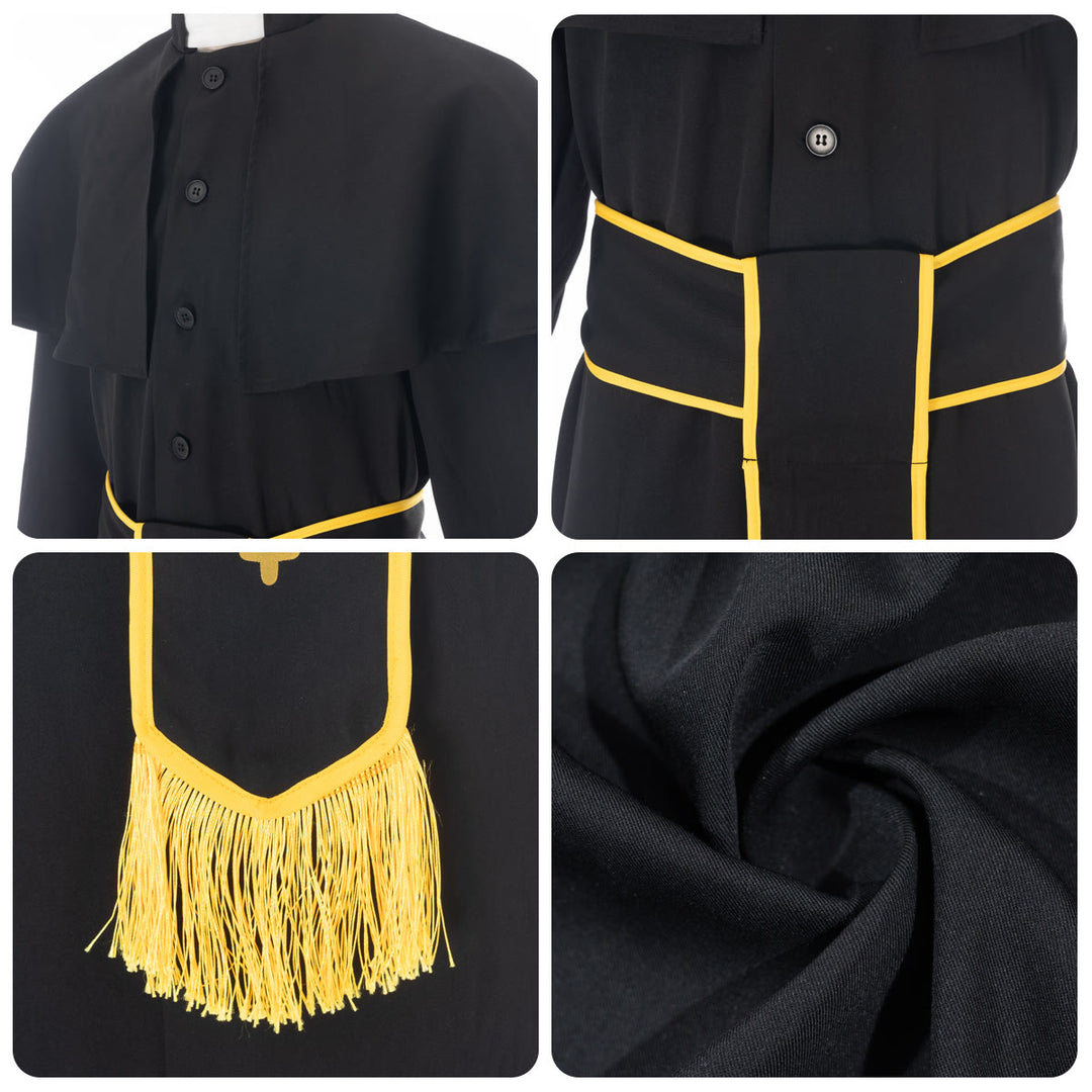 Schwarze Priesterkutte im mittelalterlichen Stil von Christianartworkshop mit Kreuzquastengürtel und Schalkragen - image 7