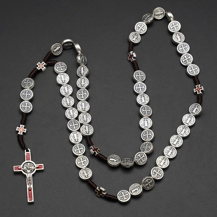 Christianartworkshop St. Benedikt Seil ein Jahrzehnt Rosenkranz für Exorzismus/Beten (4 Farben) - Kruzifix-rot - image 3
