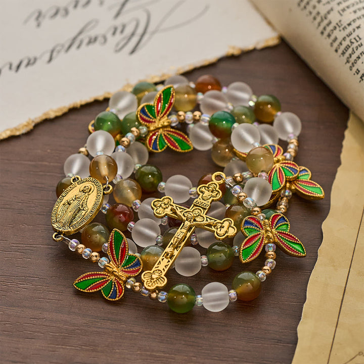 Christianartworkshop Rosenkranz aus natürlichem Malachit mit Emaille in Schmetterlingsform: Schmetterling des Glaubens - image 5