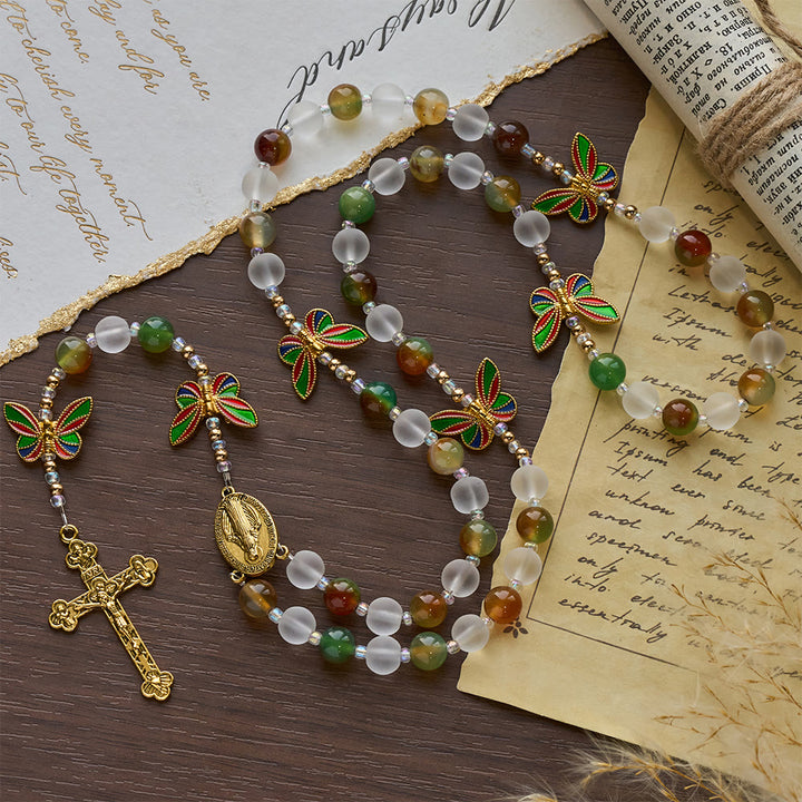 Christianartworkshop Rosenkranz aus natürlichem Malachit mit Emaille in Schmetterlingsform: Schmetterling des Glaubens - image 4