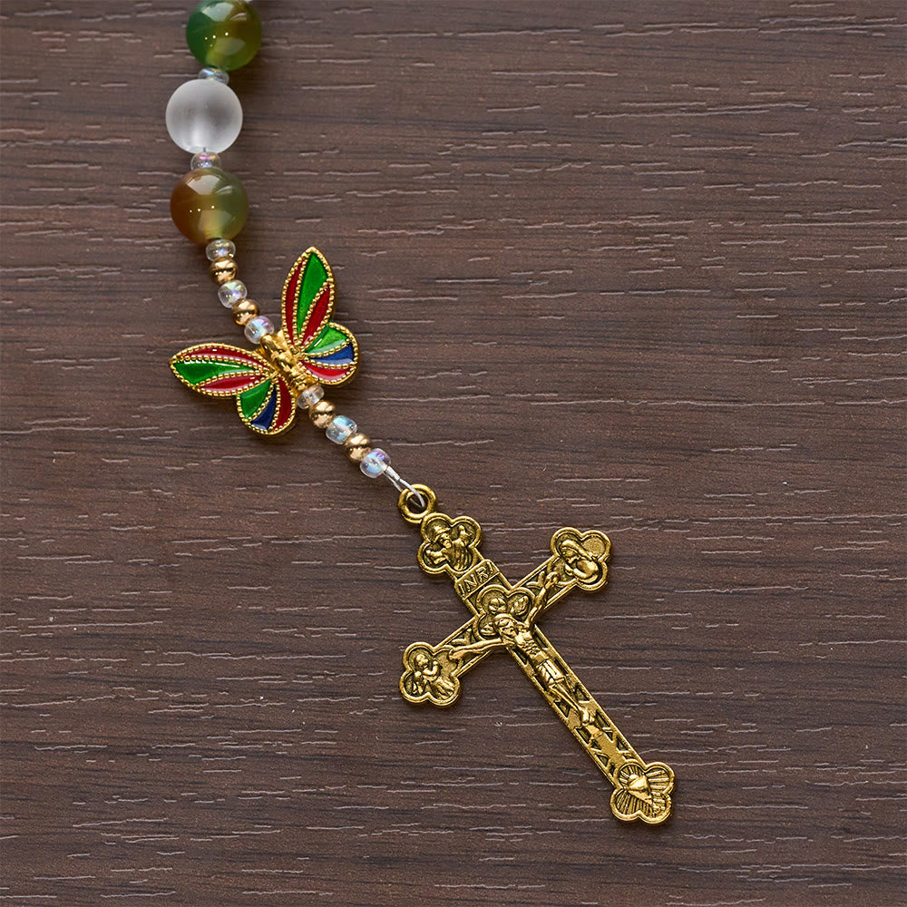 Christianartworkshop Rosenkranz aus natürlichem Malachit mit Emaille in Schmetterlingsform: Schmetterling des Glaubens - image 9